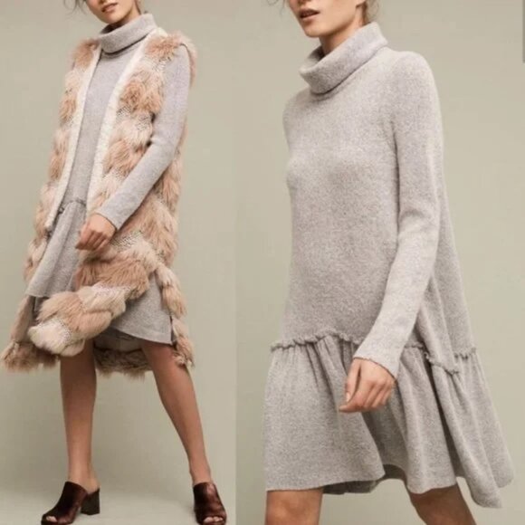 ANTHROPOLOGIE MOTH Grey Wool Blend Eira Turtleneck Sweater Dress SIZE SM - Picture 5 of 5
